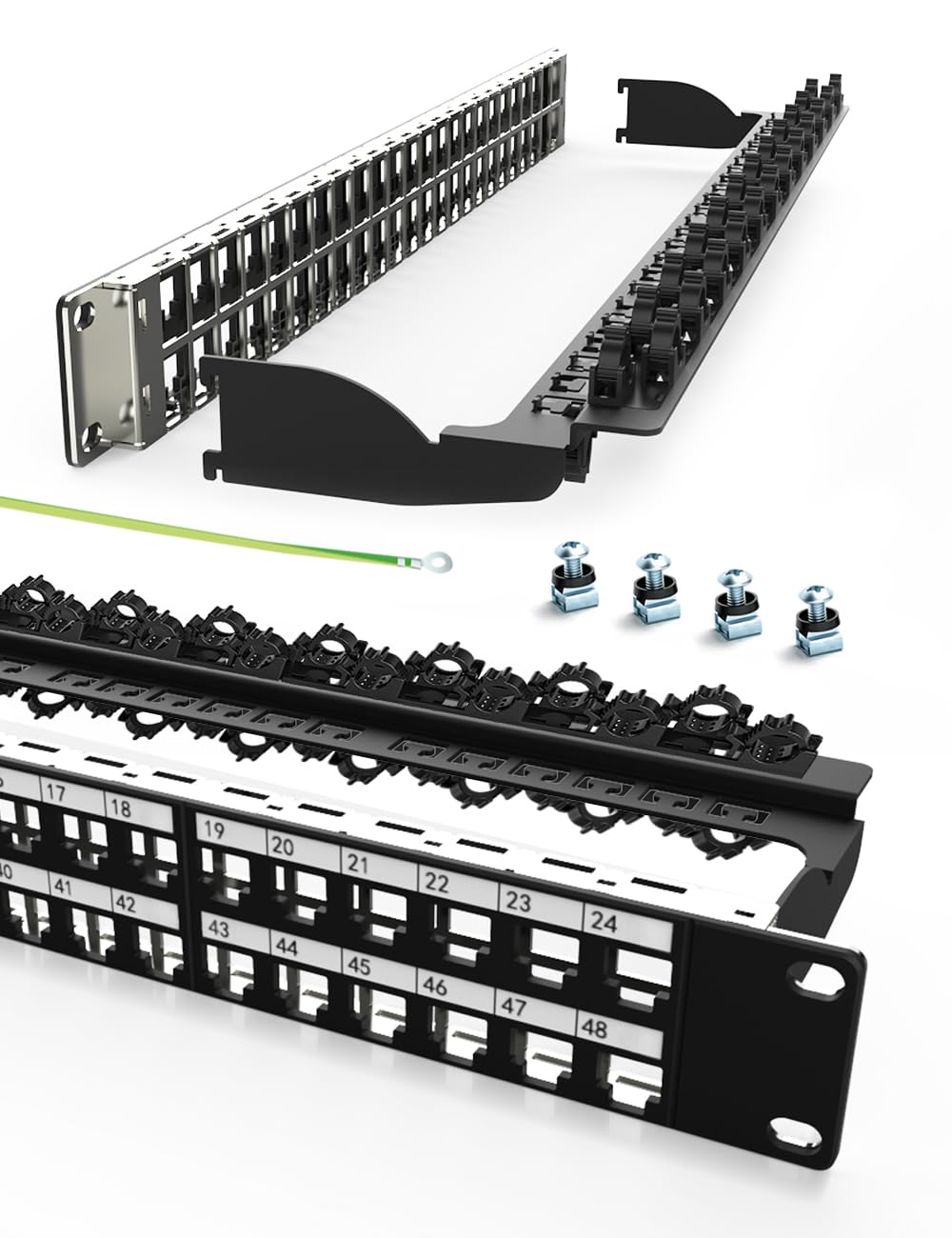 48-Port Blank Keystone Gigabit Network Patch Panel for Rackmount & Wall Mount Use
| 1U 19-inch 48-Port Gigabit Network