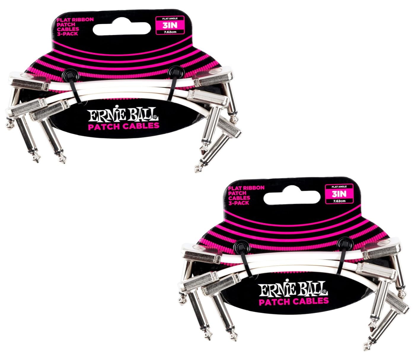 Ernie Ball White Flat Ribbon Patch Cables 3x2 3 Inch Pack of 2 for Guitarists - Studio and Stage