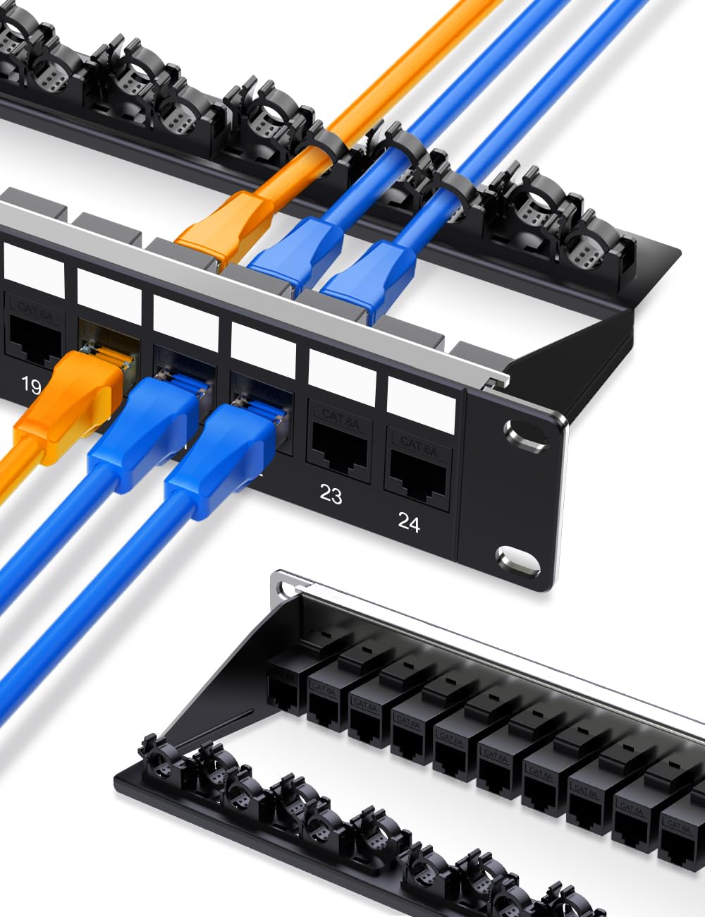 Cat6A Shielded Patch Panel 24 Port Keystone BLACK for 19inch Rackmount Use Easily with Smart Cable Management