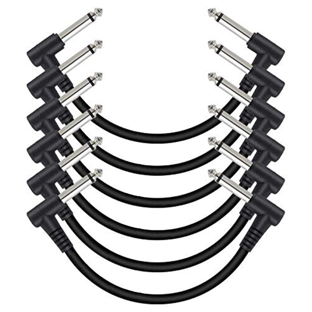 Black 6 Pack 6 Inch Guitar Patch Cables for Guitar Pedal, Right Angle 1/4" TS Cables, Guitar Effect Pedal Connections
|