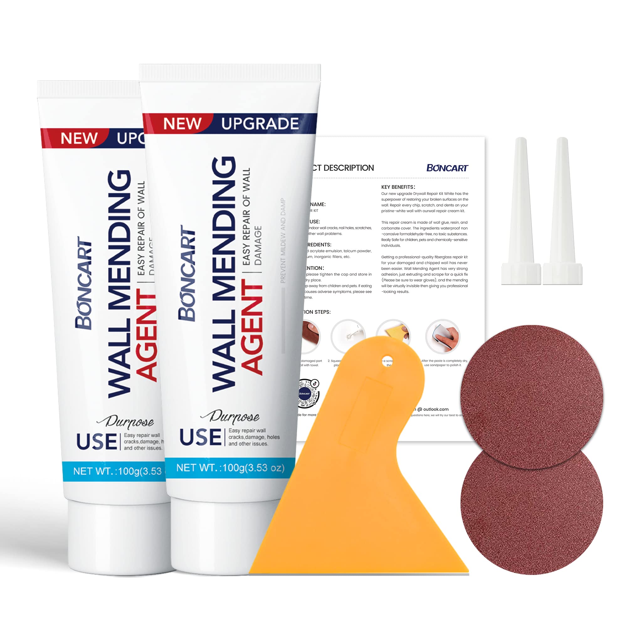 Drywall Repair Kit for Quick and EasySurface Hole Fill
| 2 Pack Wall Mending Agent for Wall Spackle with Scraper
| Easy