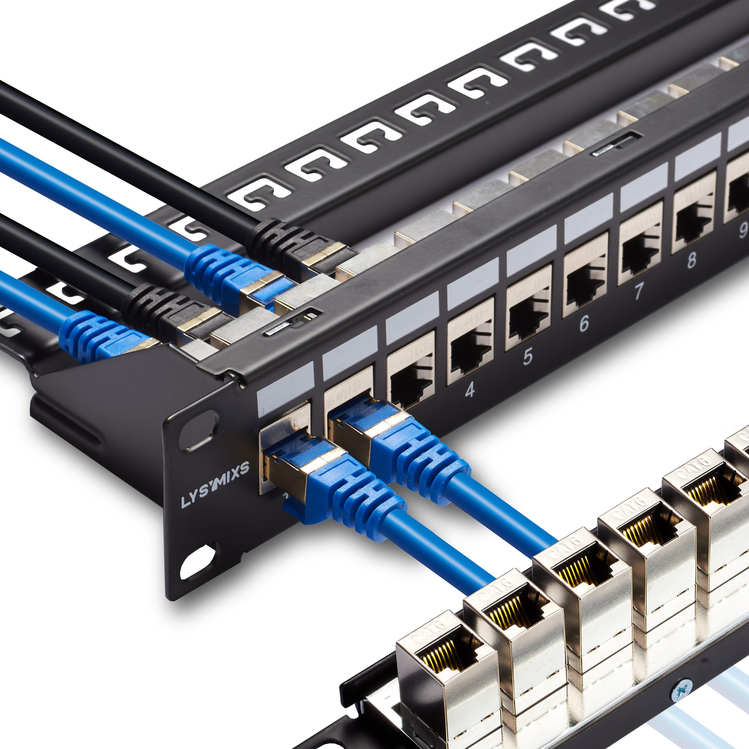 24 Port Cat6 STP RJ45 Patch Panel for Network Installation - 19 Inch Inline Keystone Coupler Ethernet Panel with Back B