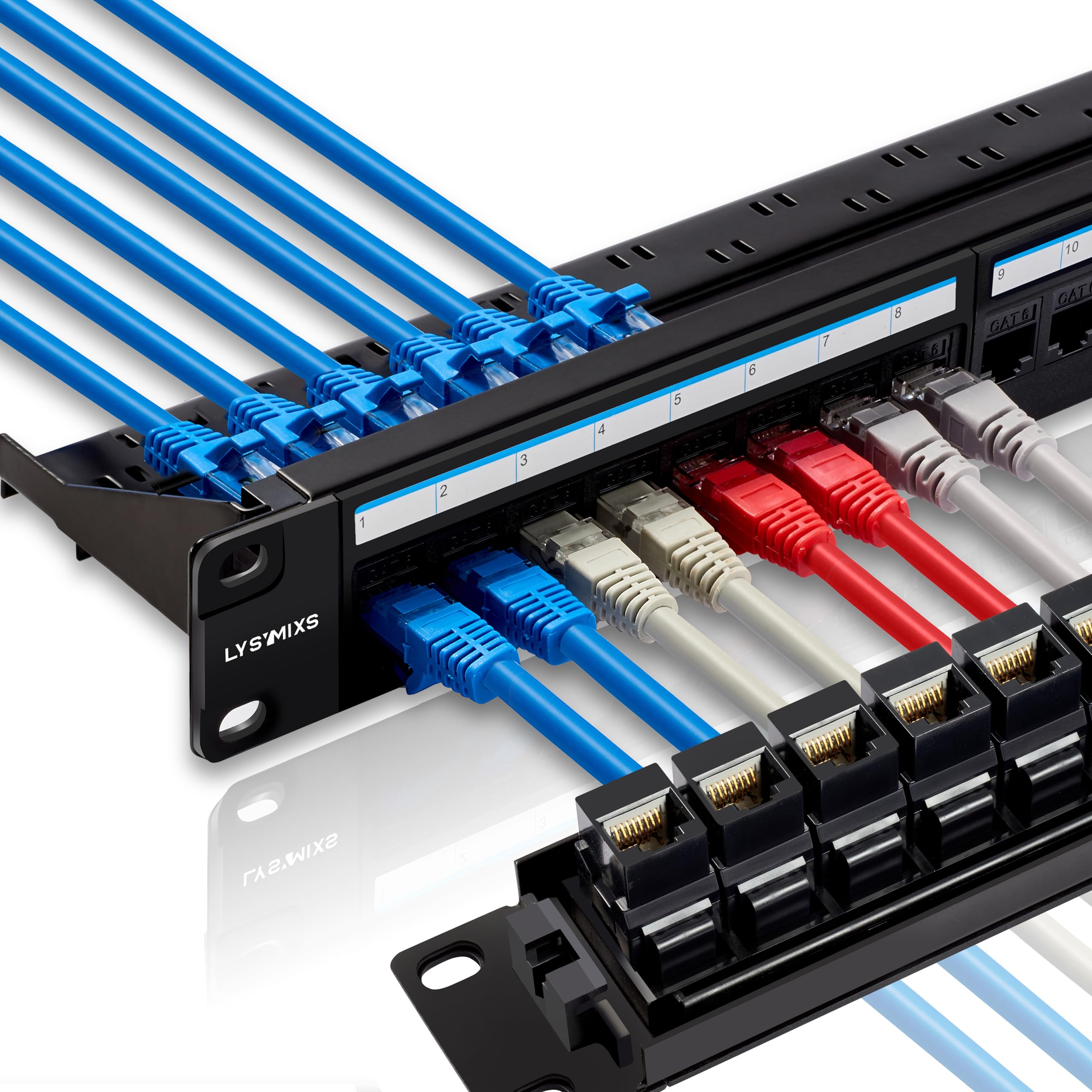 24 Port RJ45 Patch Panel Cat6 Coupler Network Panel for 19 Inch Inline Keystone Ethernet Patch Panel with Back Bar
| 19