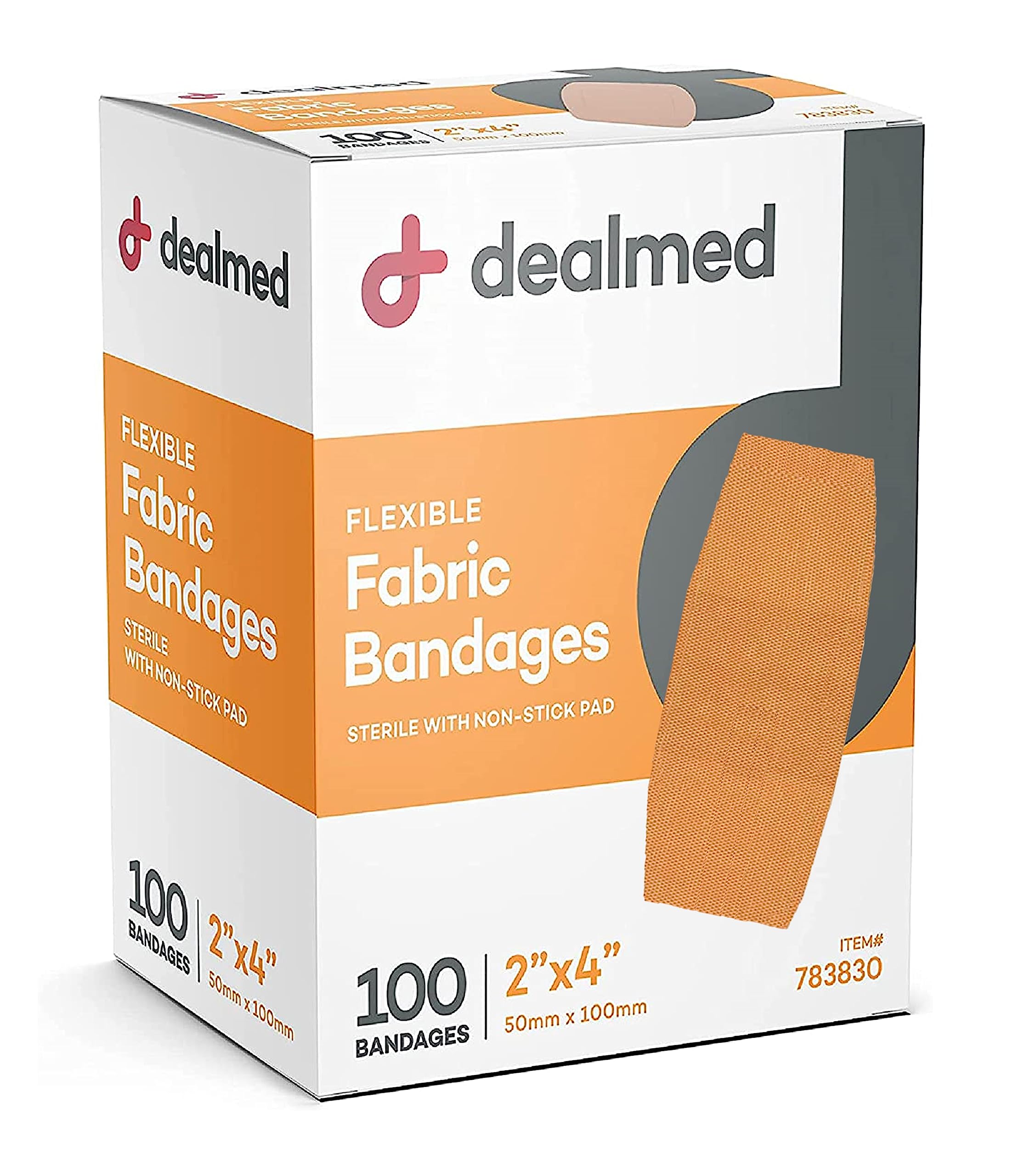 Dealmed Flexible Adhesive Bandages for Wound Care, Non-Stick Pad, Latex Free, First Aid Kit, 2" x 4" (Box of 100)
| Dea