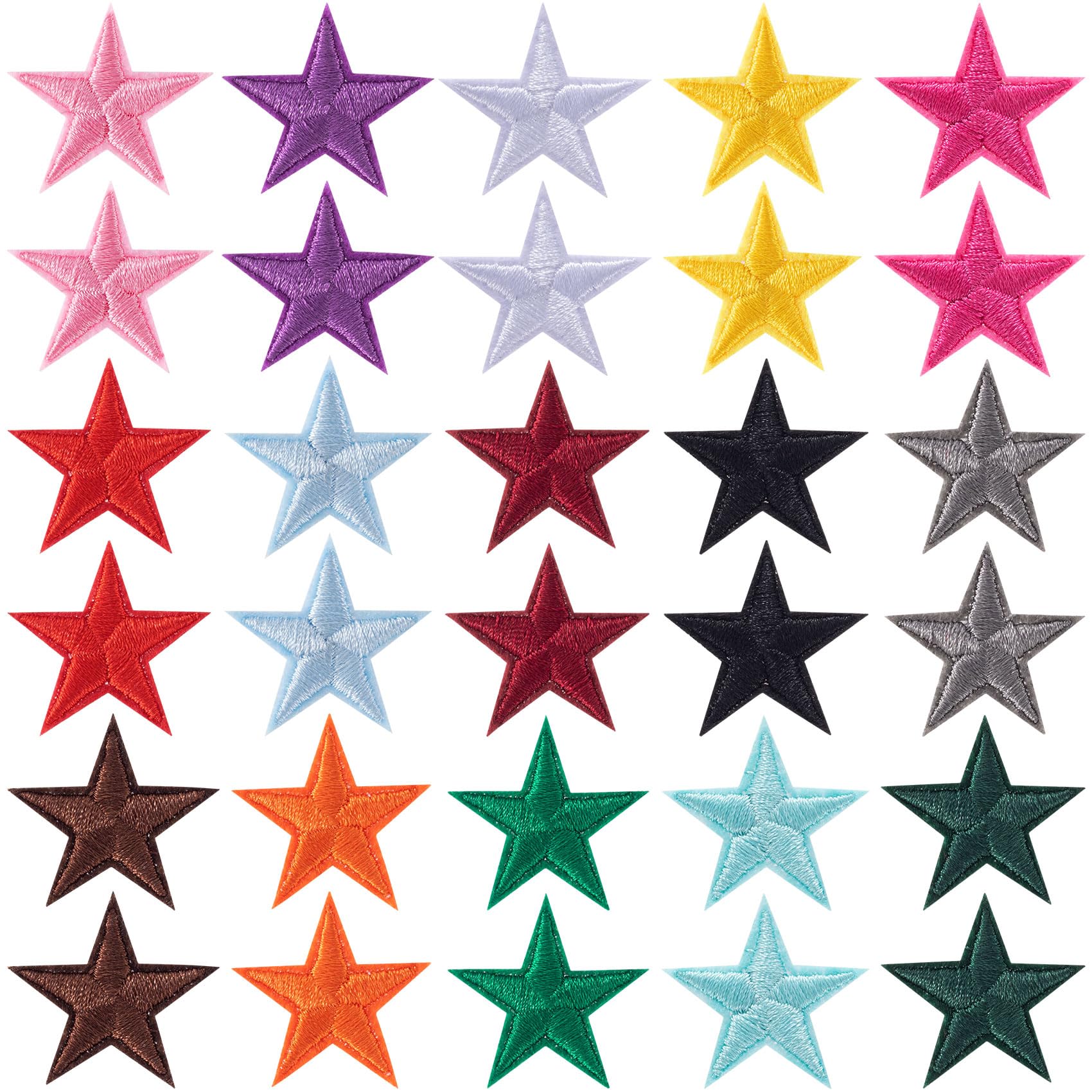 PAGOW 30 Pcs 1 Inch Sew on Star Embroidered Patches for Clothes Hats Jackets Backpacks Star Decor Appliques (15 Colors,