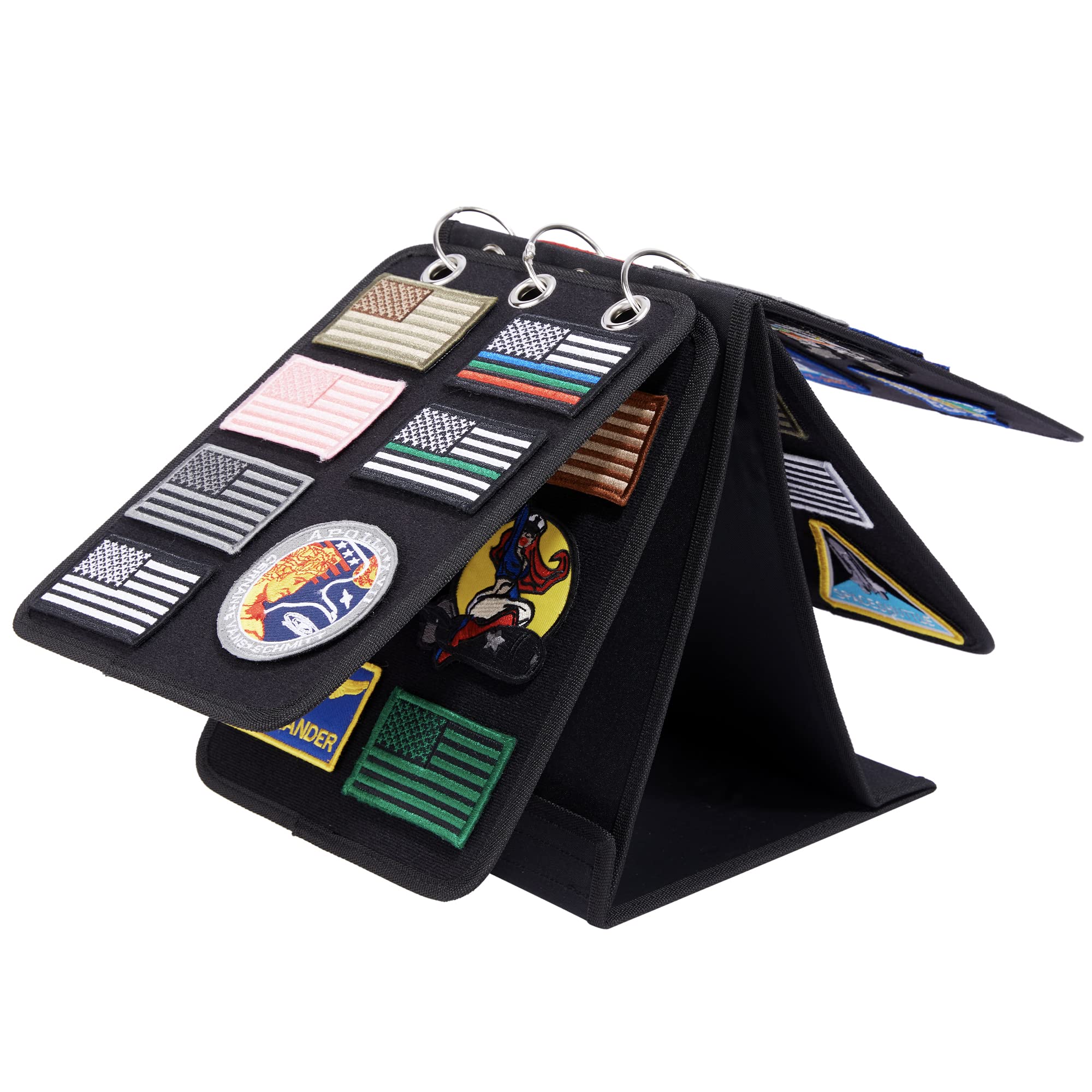 Black 3-Ring Vertical Patch Organizer with 4 Pages for Hook & Loop Patch Collections Display
| 3-Ring Black Vertical Pa